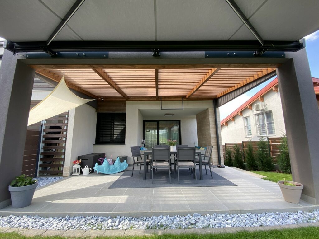 Patio cover with shading slats 03