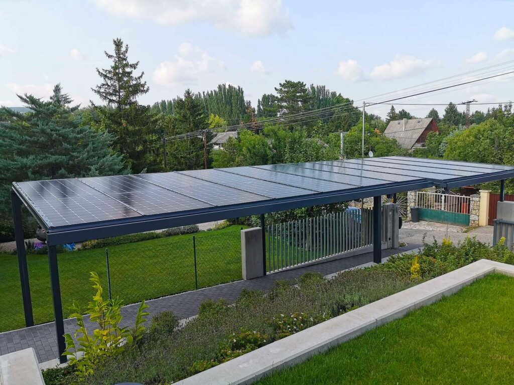 Napelemes kocsibeálló, napelemes autóbeálló, napelemes fedés, alumínium szerkezet, Deluxe Building 1