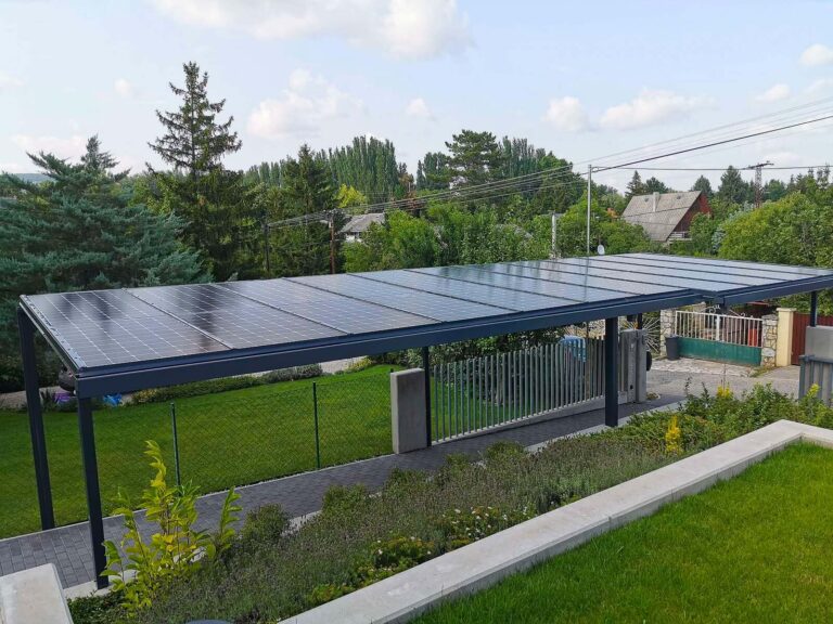 Napelemes kocsibeálló, napelemes autóbeálló, napelemes fedés, alumínium szerkezet, Deluxe Building 1
