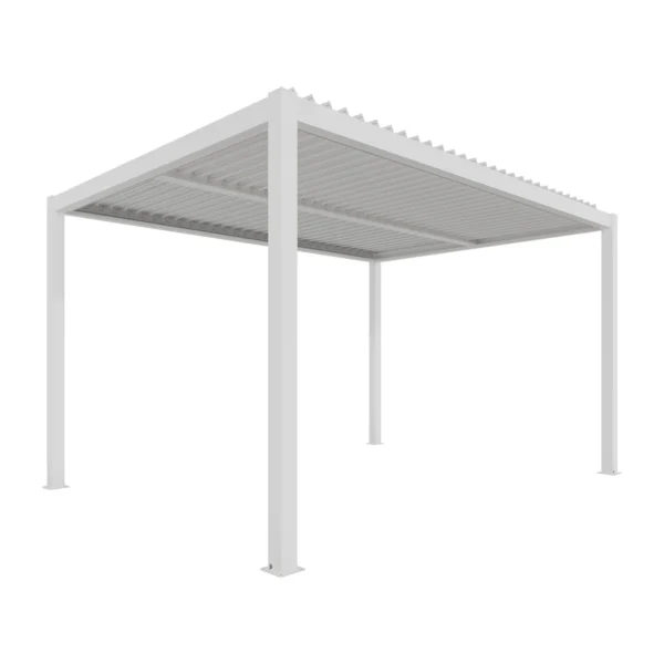 XIMAX pergola 3x4m, szabadon álló alumínium pergola, fehér színben, lamellás tető, elektronikus működtetés, LED világítás, Deluxe Building 01