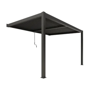 XIMAX pergola 3x4m, falra szerelhető alumínium pergola, antracit színben, lamellás tető, manuális működtetés,  Deluxe Building 01