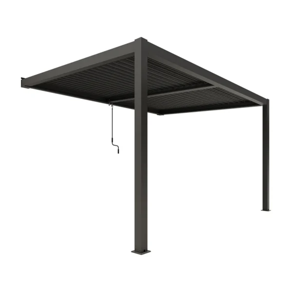 XIMAX pergola 3x4m, falra szerelhető alumínium pergola, antracit színben, lamellás tető, manuális működtetés,  Deluxe Building 01