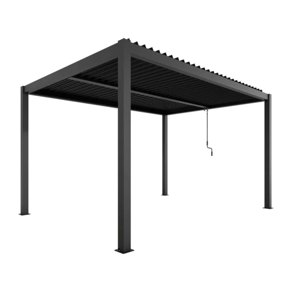 XIMAX pergola 3x4m, szabadon álló alumínium pergola, antracit színben, lamellás tető, manuális működtetés, LED világítás, Deluxe Building 01