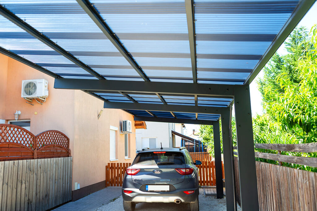 Ximax Wing, alumínium autóbeálló, dupla kocsibeálló, polikarbonát fedés, tandem, Deluxe Building
