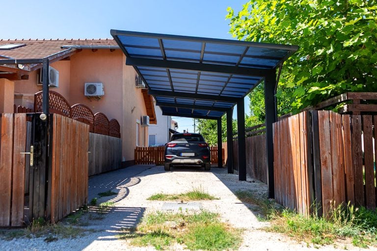 Ximax Wing dupla tandem beálló, kész kocsibeálló, alumínium autóbeálló, Deluxe Building 03