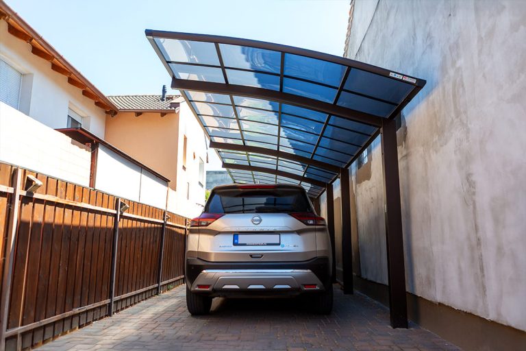 Ximax Portoforte dupla tandem beálló, kész kocsibeálló, alumínium autóbeálló, matt barna, két beállásos 01