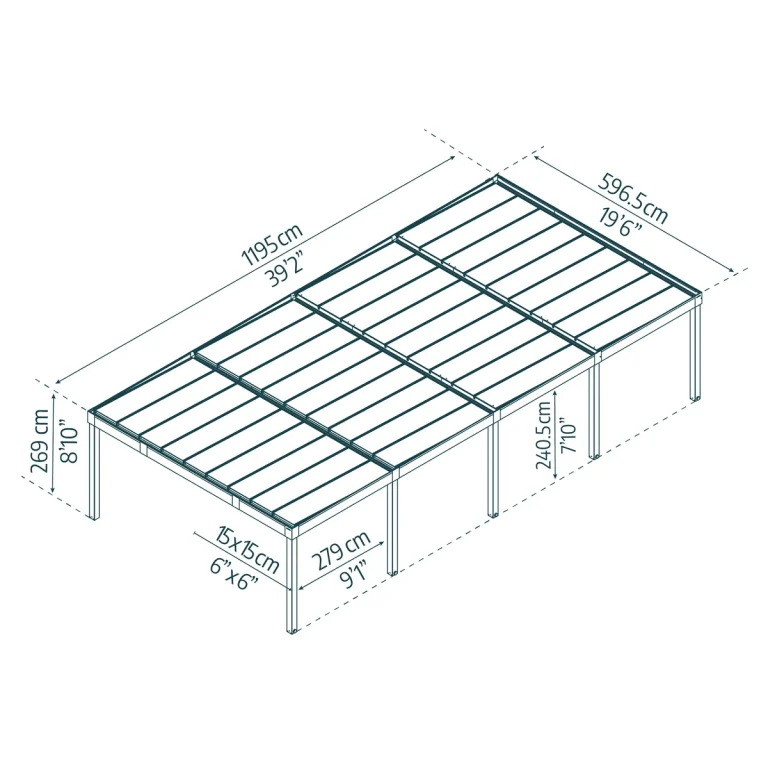 Palram Oslo, kész kocsibeálló, alumínium autóbeálló, dupla beálló 6129, Deluxe Building 3