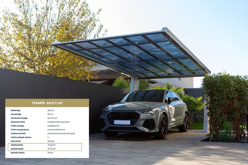 Ximax MyPort7, kész kocsibeálló, alumínium autóbeálló, előregyártott kocsibeálló, műszaki adatok, Deluxe Building