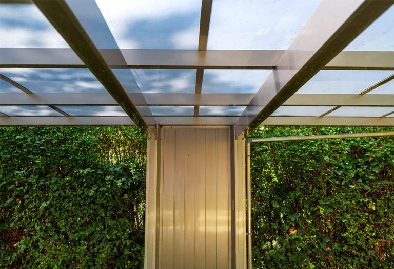 Ximax Neo szimpla, kész kocsibeálló, alumínium autóbeálló, rozsdamentes acél szín, Deluxe Building 04