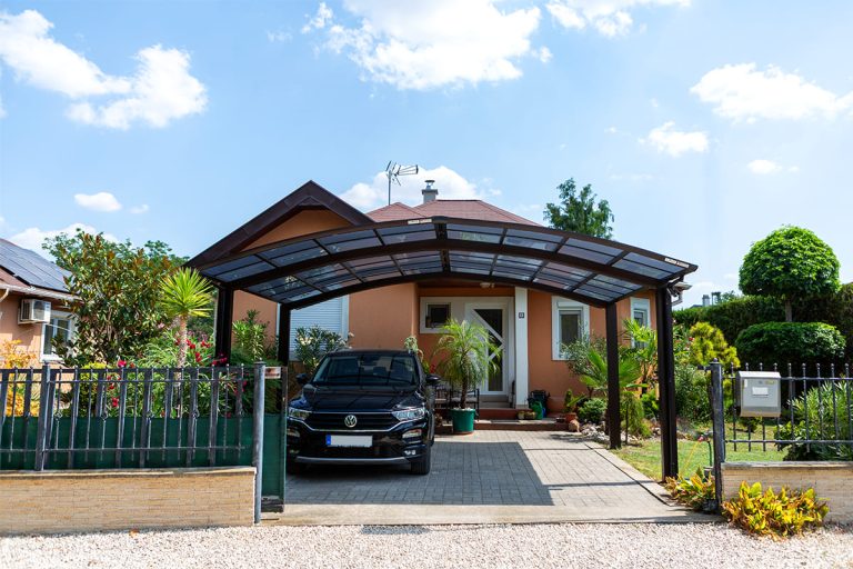 Ximax Portoforte dupla M, kész kocsibeálló, alumínium autóbeálló, két állásos, Deluxe Building 01