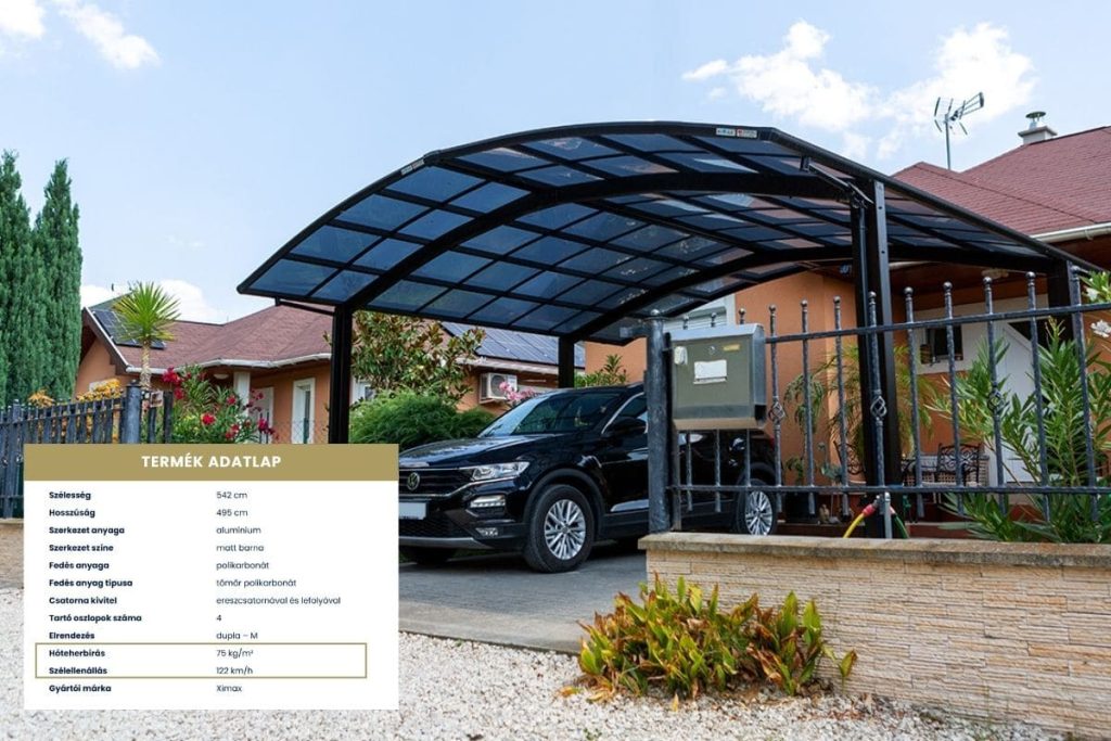 Ximax Portoforte dupla, kész kocsibeálló, alumínium autóbeálló, előregyártott kocsibeálló, műszaki adatok, Deluxe Building