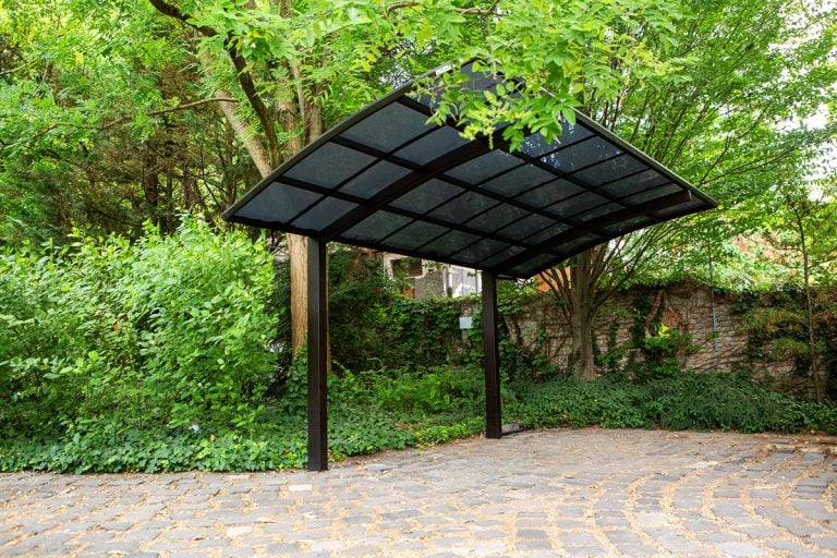 Ximax Portoforte matt barna, kész kocsibeálló, alumínium autóbeálló, egy állásos, Deluxe Building 03