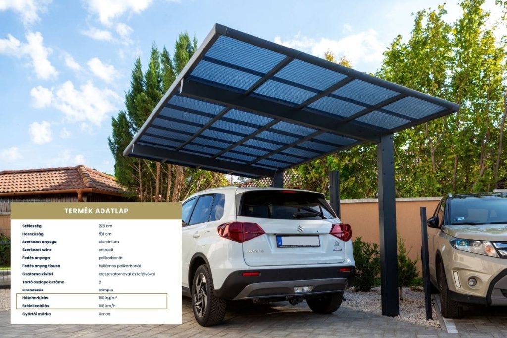 Ximax Wing szimpla, kész kocsibeálló, alumínium autóbeálló, előregyártott kocsibeálló, műszaki adatok, Deluxe Building