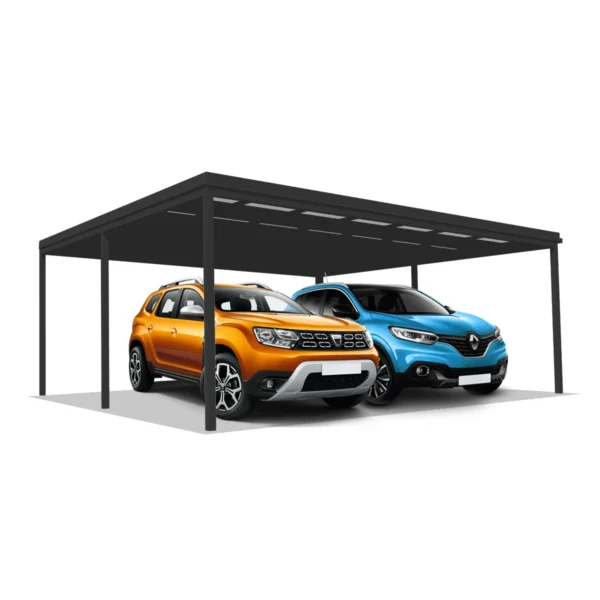 DQ-A-D6x6-03-T00, Deluxe Quick, alumínium kocsibeálló, trapézlemez fedés, két állásos beálló, Deluxe Building