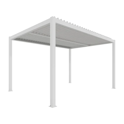 XIMAX pergola 3x4m, szabadon álló alumínium pergola, fehér színben, lamellás tető, elektronikus működtetés, LED világítás, Deluxe Building 01