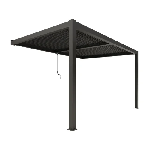 XIMAX pergola 3x4m, falra szerelhető alumínium pergola, antracit színben, lamellás tető, manuális működtetés,  Deluxe Building 01