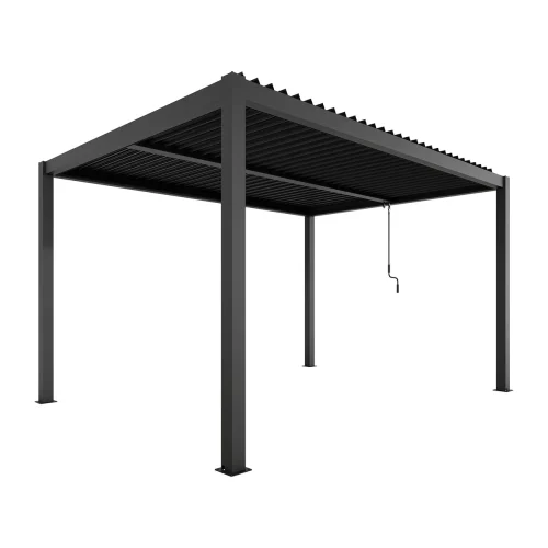 XIMAX pergola 3x4m, szabadon álló alumínium pergola, antracit színben, lamellás tető, manuális működtetés, LED világítás, Deluxe Building 01